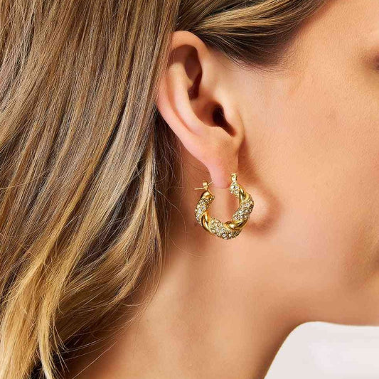 Adored Rhinestone Twist Detail Hoop Earrings - ZISK Shop  