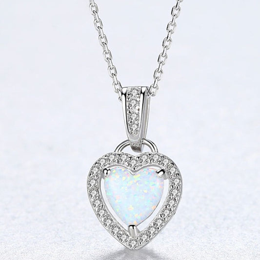 Sterling Necklace with Opal Heart Drop - ZISK Shop  