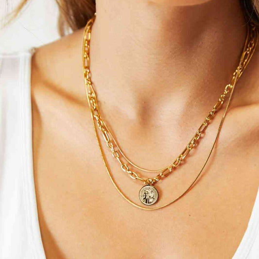 Adored Coin Pendant Triple-Layered Chain Necklace - ZISK Shop  