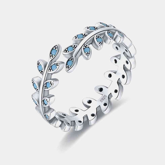 925 Sterling Silver Leaf Shape Artificial Turquoise Bypass Ring